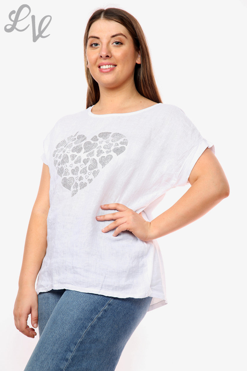 Ladies Love Hearts Heart Sequin Top White Unit Price WAS £10.99 NOW £7.99