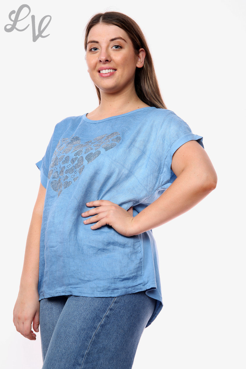 Dames Liefde Harten Hart Pailletten Top Denim Stukprijs WAS £10.99 NU £7.99