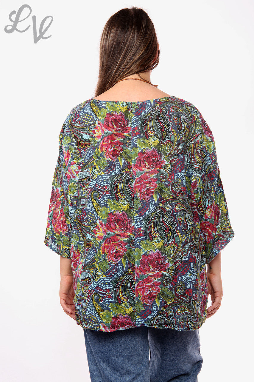 Dames Paisley Mix Print Top Blauw Stukprijs € 6,99