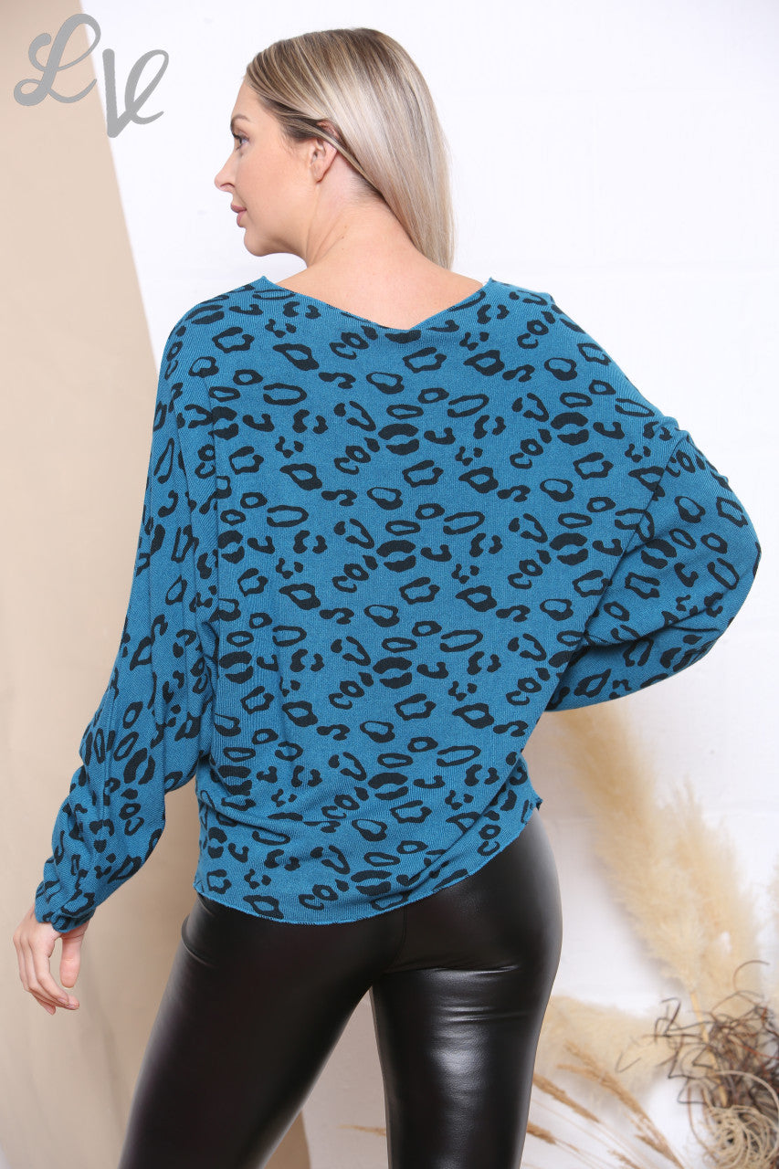 Ladies Fine Knit Cheetah Print Top Teal Unit Price £7.99