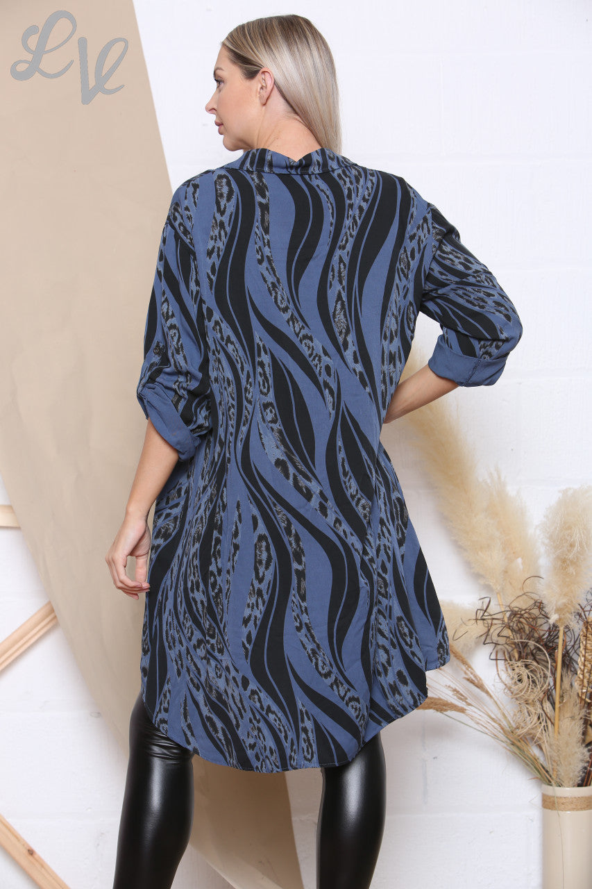 Dames Animalprint Longline Shirt Denim Stukprijs € 12,99
