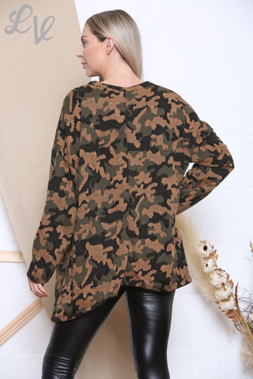 Dames Camouflage Print Gebreide Top Roest Prijs WAS €9,99 NU €4,99