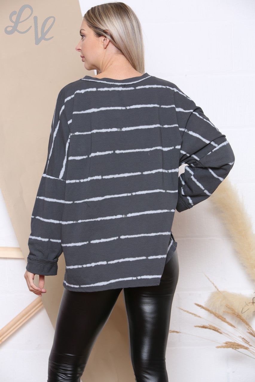 Ladies Stripe Sweatshirt Top Charcoal Unit Price £5.99