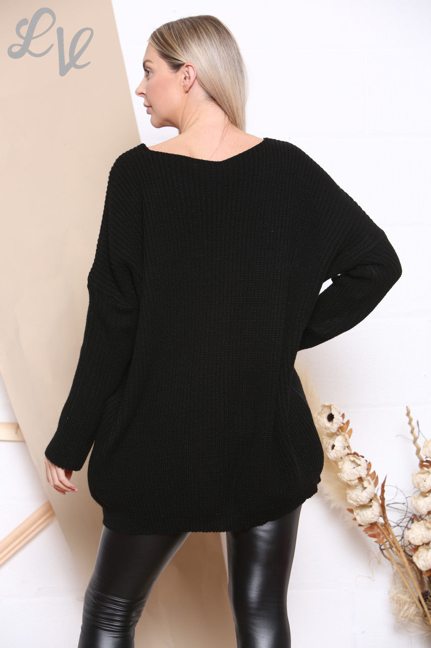 Ladies Knitted V Neck Jumper Black Unit Price £8.99