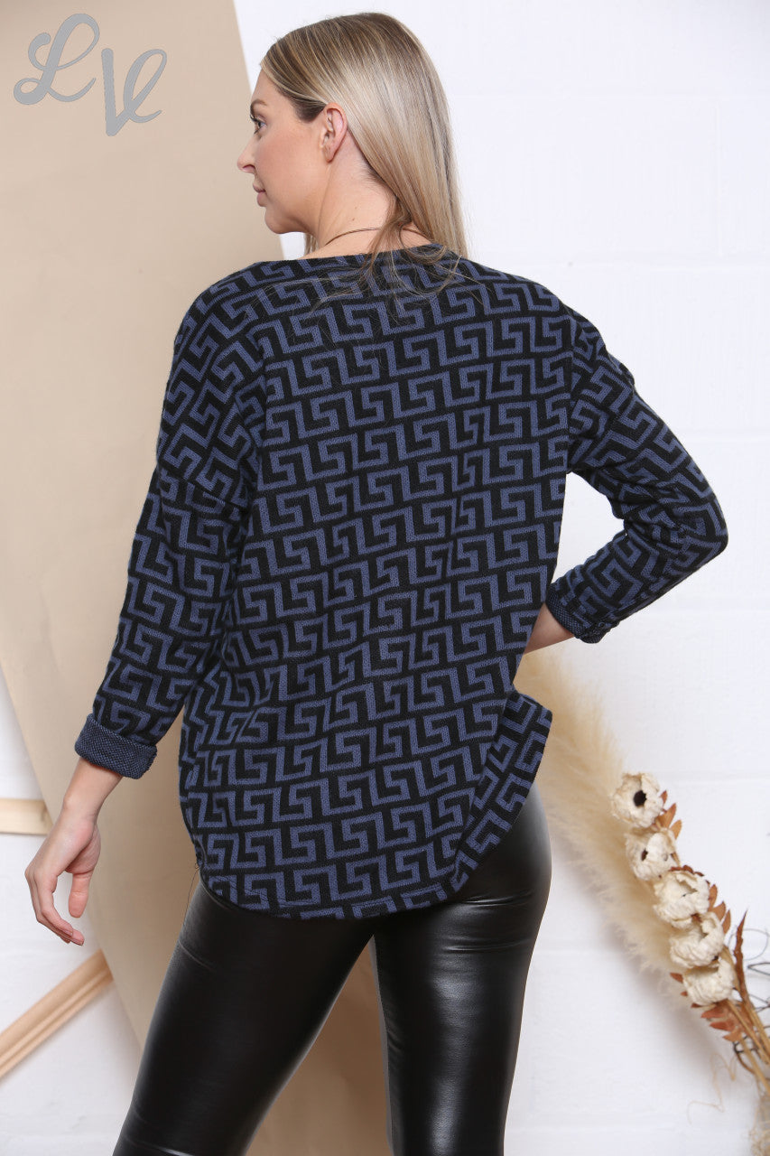 Dames Top Met Geometrische Print En Halsketting Jeans Eenheidsprijs €8.99