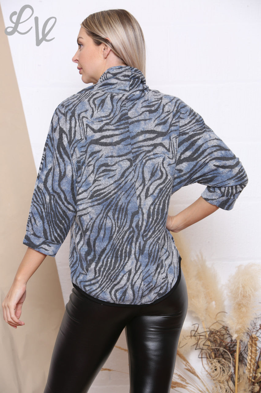 Ladies Zebra Print Cowl Neck Jumper Denim Unit Price £8.99