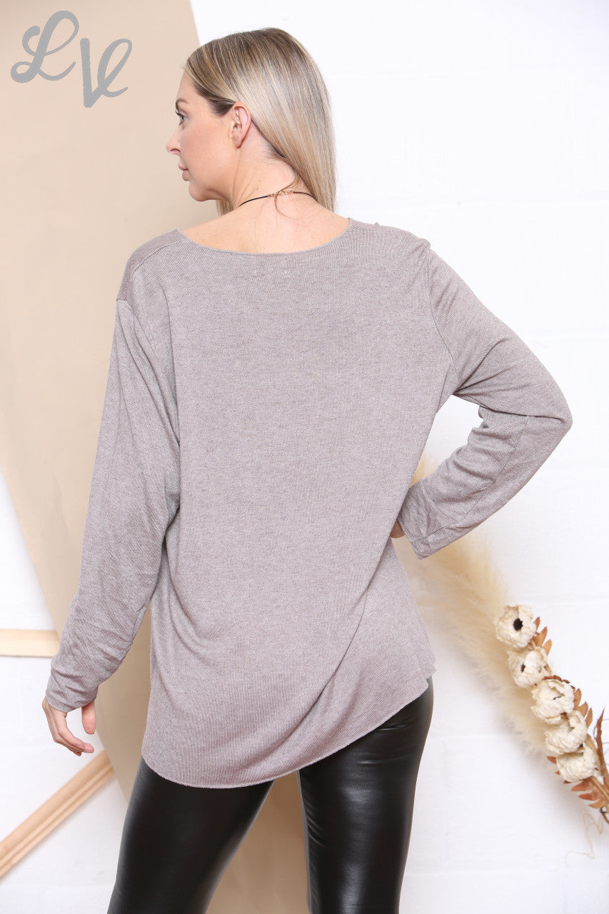 Ladies Plain Fine Knit Top With Necklace Taupe Unit Price £8.99