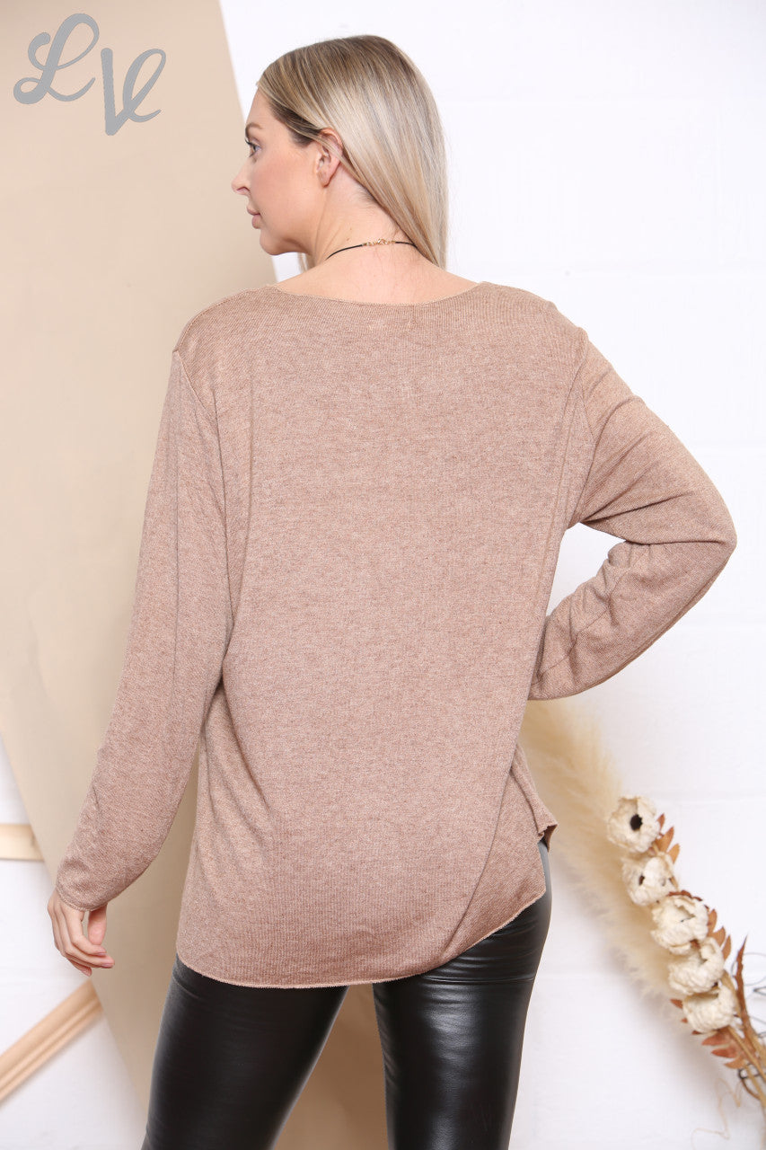 Dames Effen Fijne Gebreide Top Met Ketting Tan Stukprijs €8,99