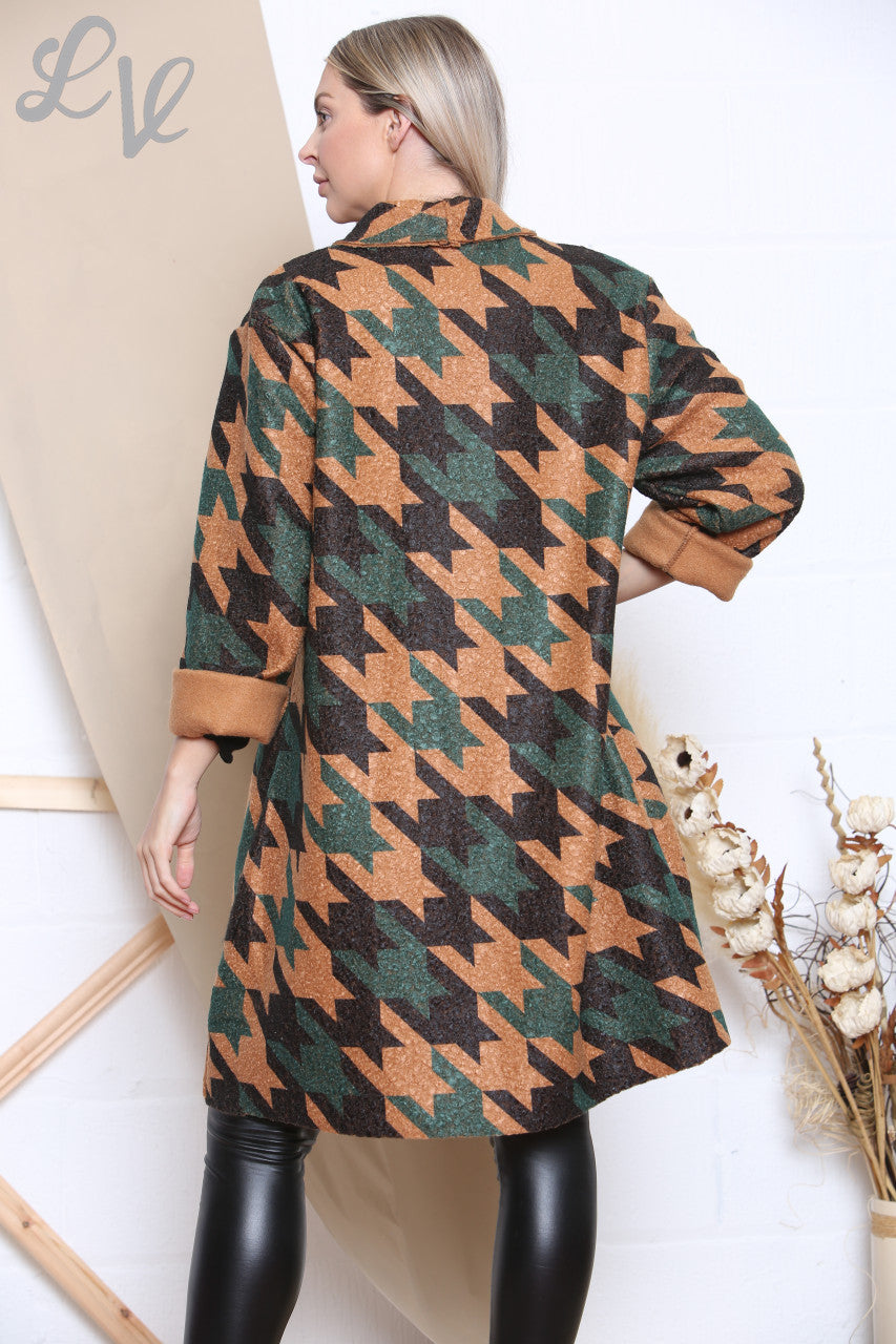 Ladies Dogtooth Print Jacket Coat Green Unit Price £12.99