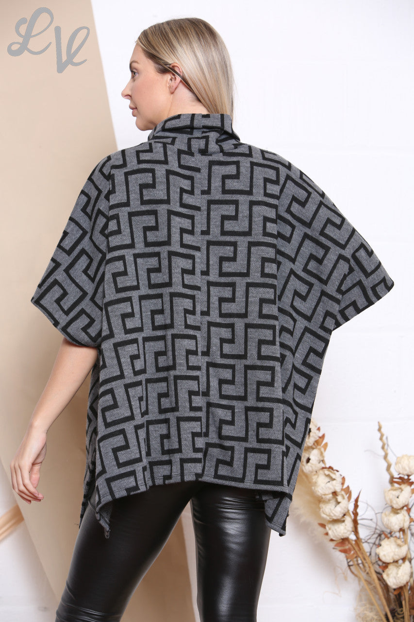 Ladies Geometric Print Cowl Neck Jumper Grey
