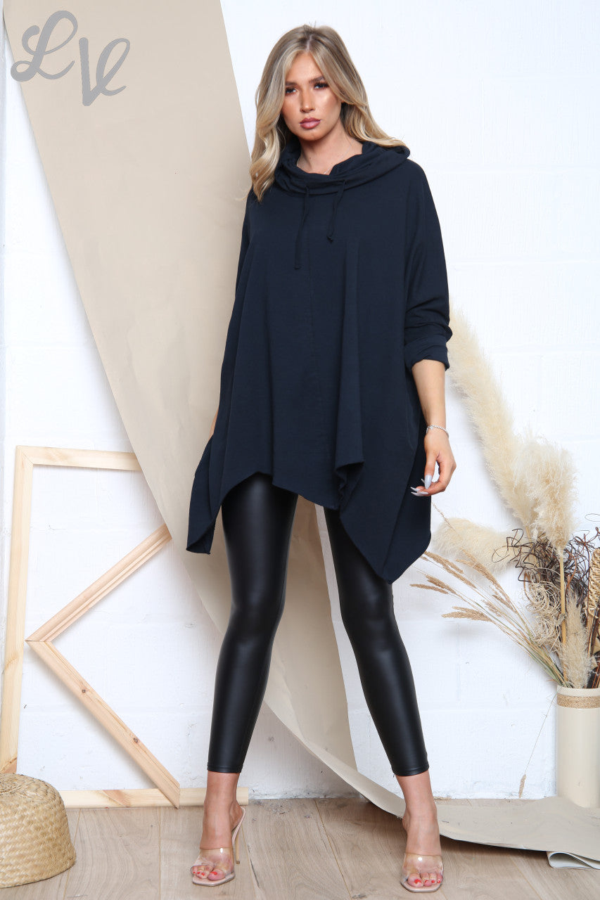 Ladies Asymmetric Hem Cowl Neck Top Black Unit Price £14.99
