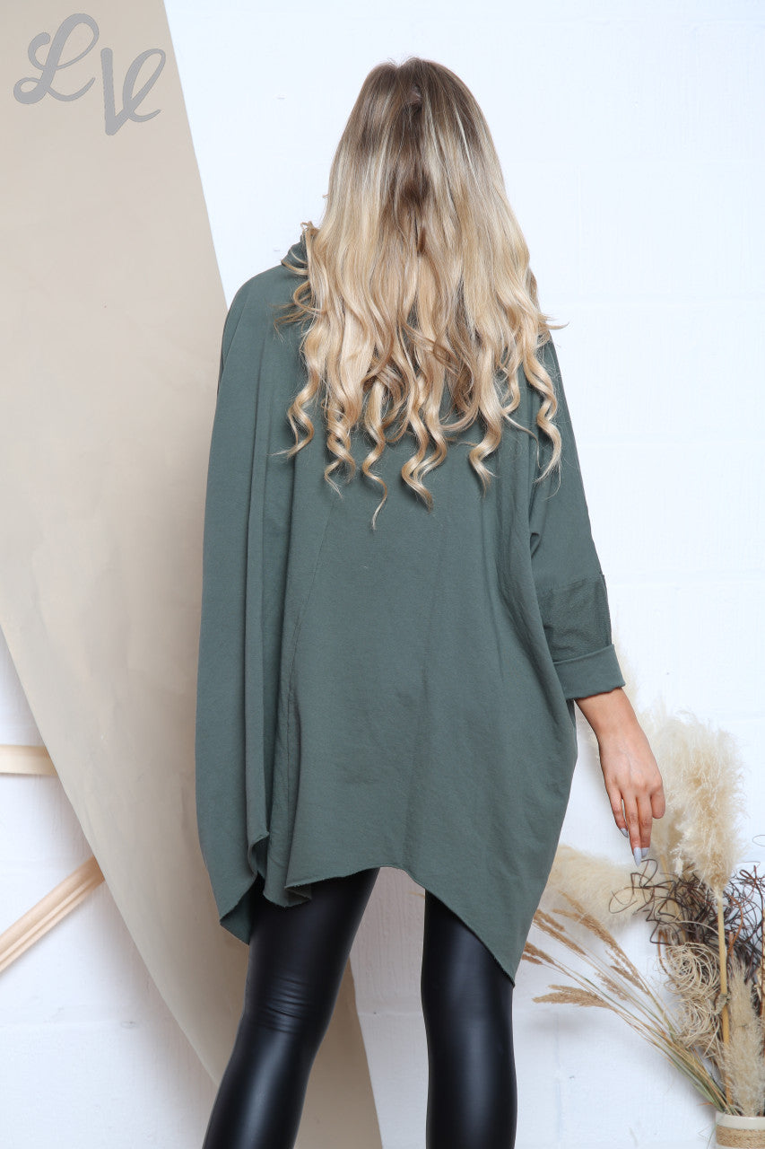 Ladies Asymmetric Hem Cowl Neck Top Khaki Unit Price £14.99