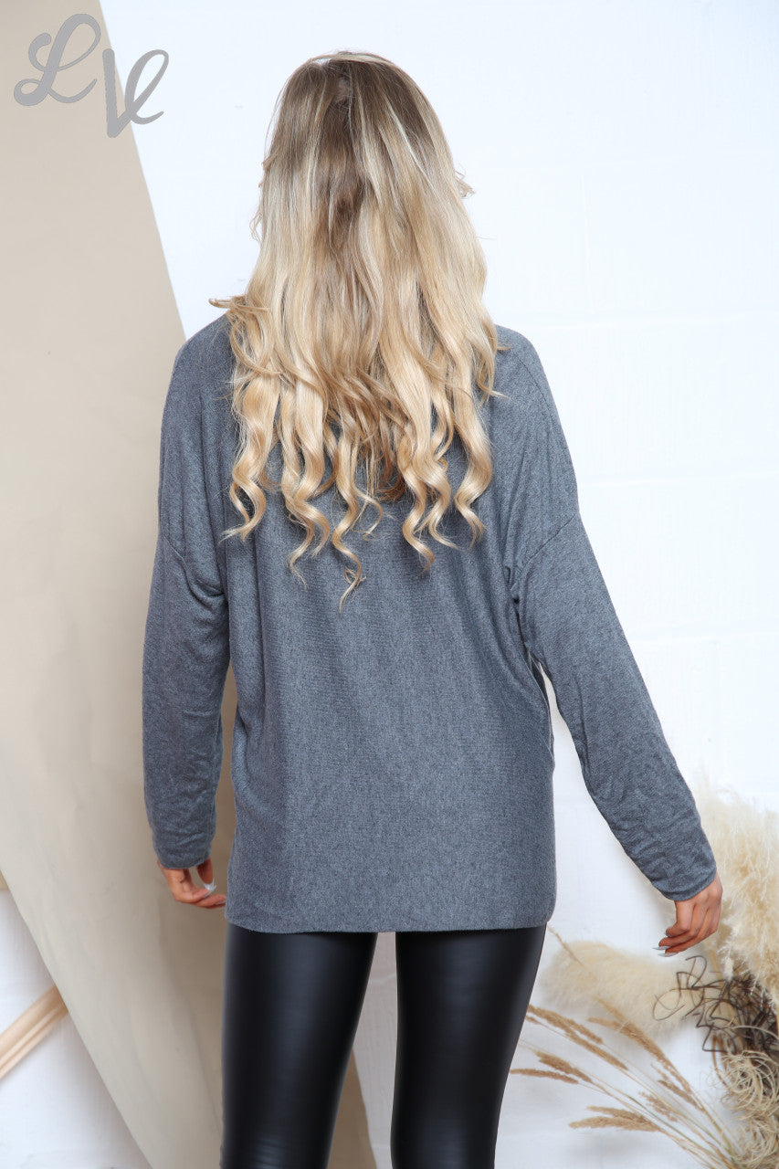 Ladies Dreamcatcher Fine Knit Top Charcoal Unit Price £9.99
