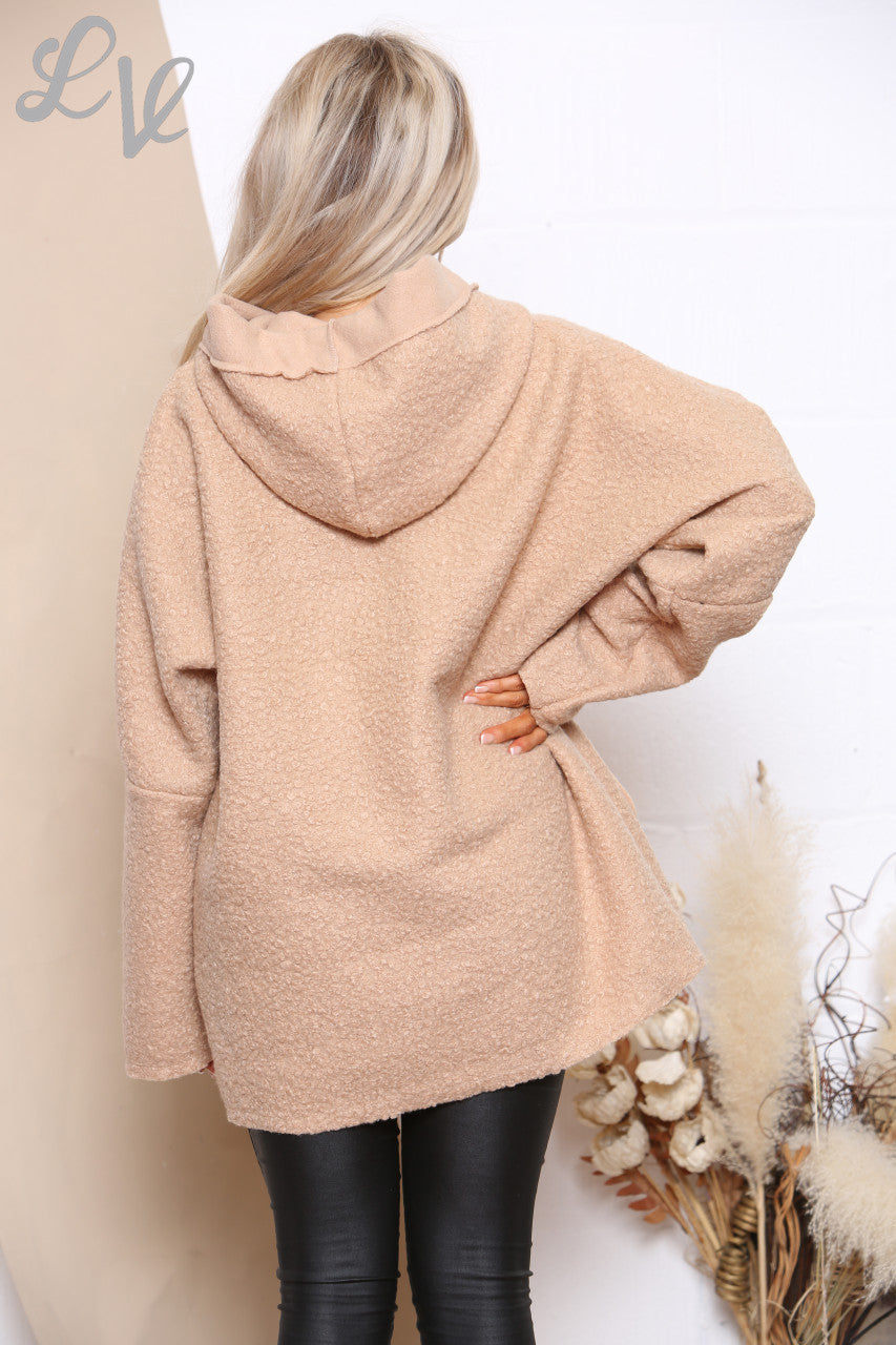 Ladies Teddy Bear Wool Blend Hooded Jacket Coat Stone - Unit Price WAS £16.99 NOW £9.99
