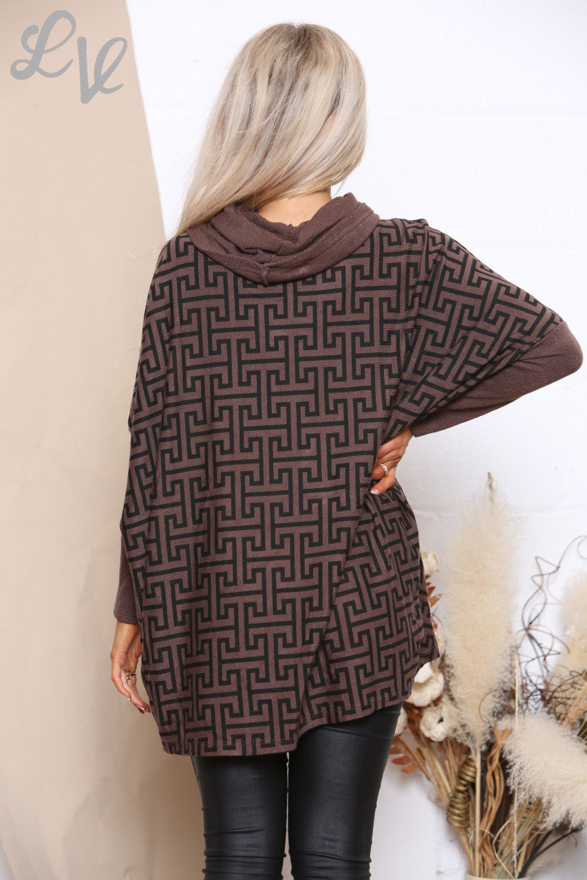 Dames Top met Geometrische Print en Colkraag Bruin Prijs per stuk €8,99
