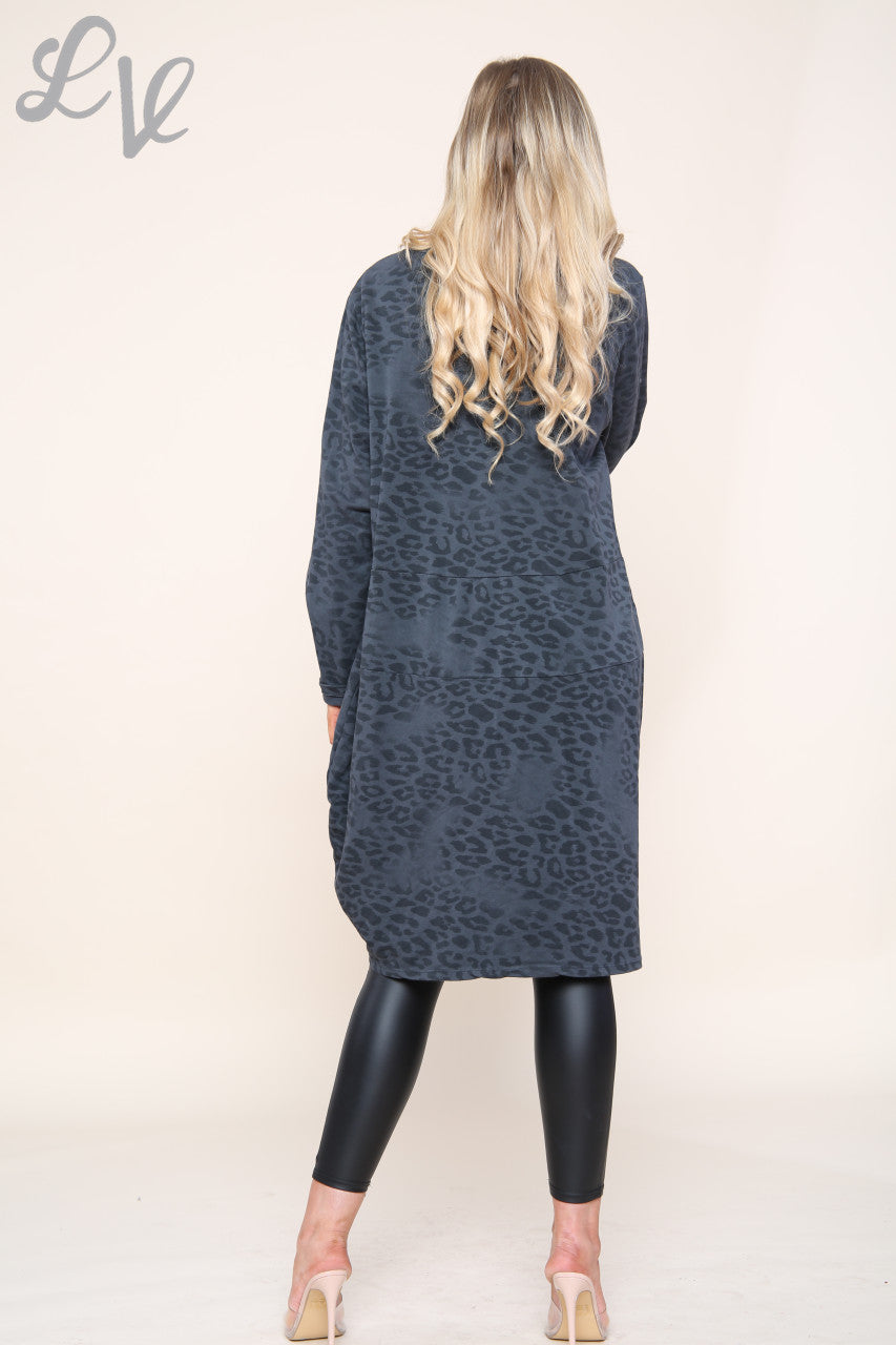 Ladies Animal Leopard Print Tunic Dress Top Charcoal Unit Price £13.99