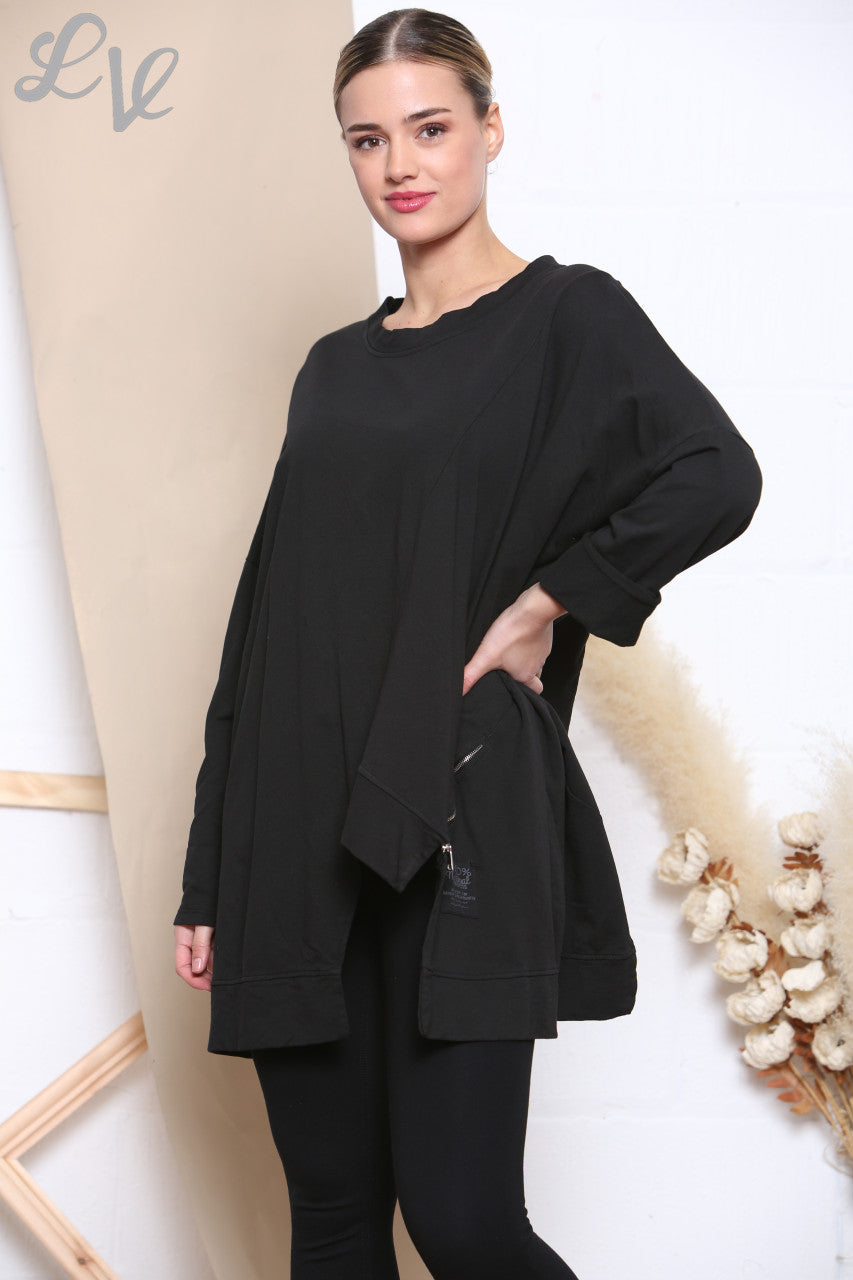 Ladies Cut Out Detail Sweatshirt Top Black