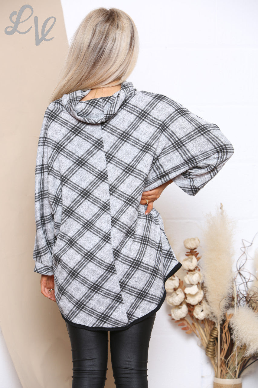 Ladies Check Print Cowl Neck Jumper Grey Unit Price WAS £9.99 NOW £3.99