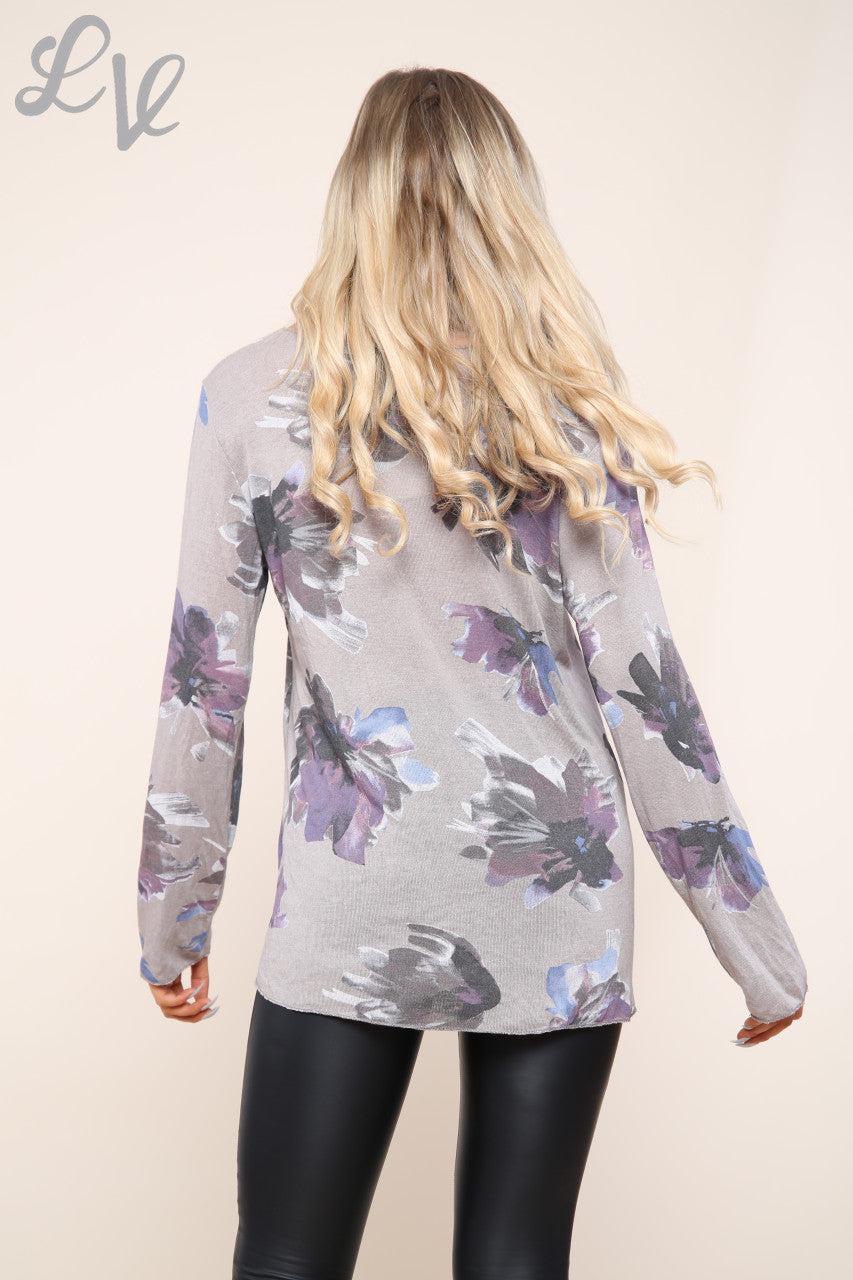 Ladies Floral Print Fine Knit Top Taupe Unit Price £9.99
