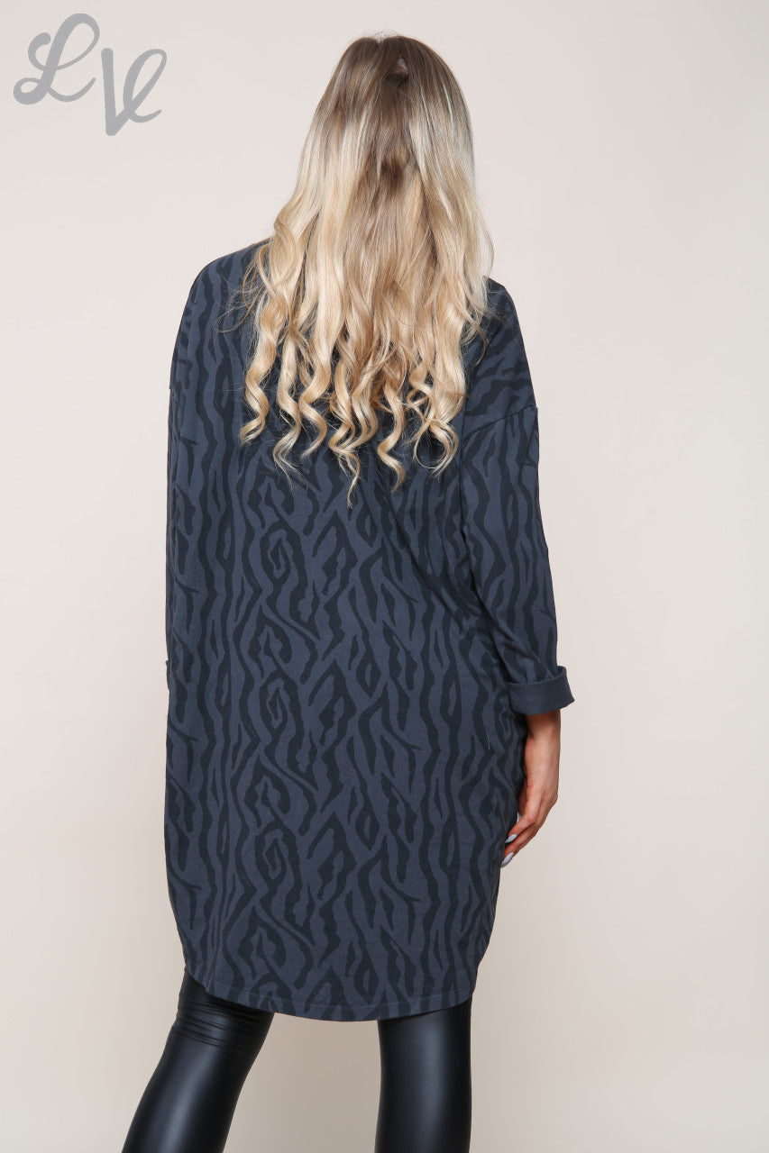 Dames Zigzagprint Tuniek Top Jurk Antraciet Stukprijs €8,99