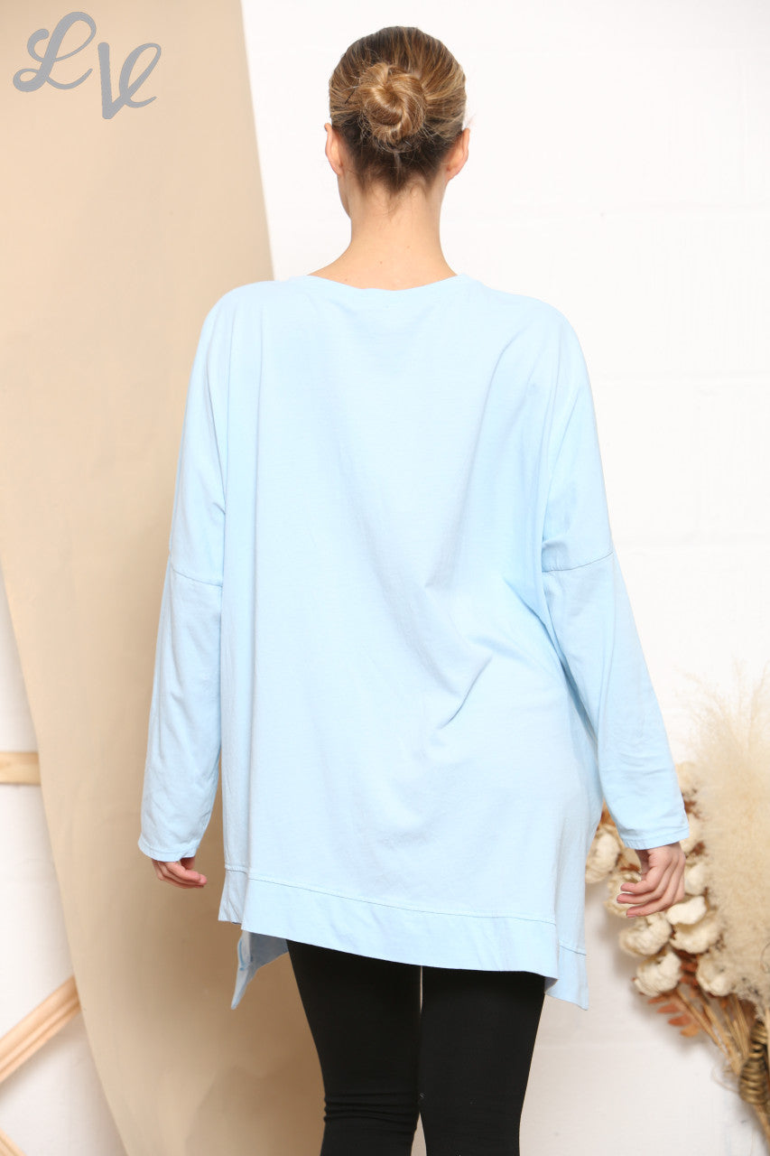 Ladies Asymmetrical Plain Top Sky Blue