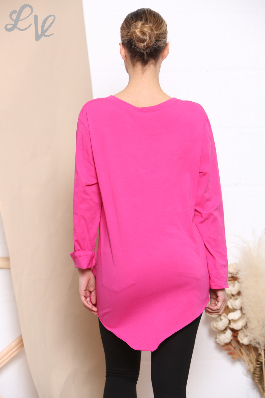 Ladies Knot Side Detail Top Cerise