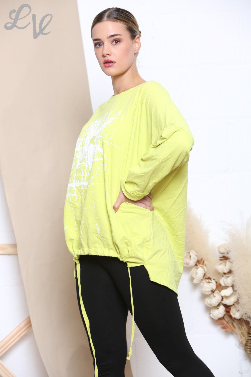 Dames Sweatshirt Top met sterrenprint – Lime