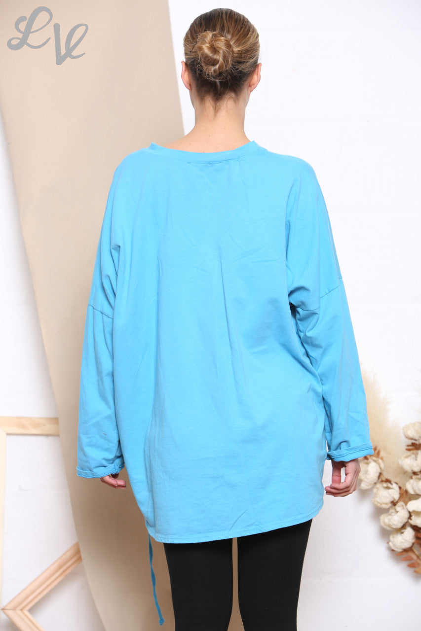 Ladies Scratch Star Print Sweatshirt Top Blue