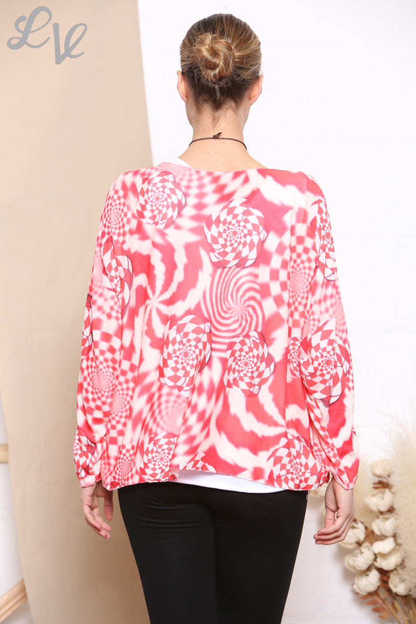 Dames Retro Geruite Gelaagde Top Met Ketting Rood