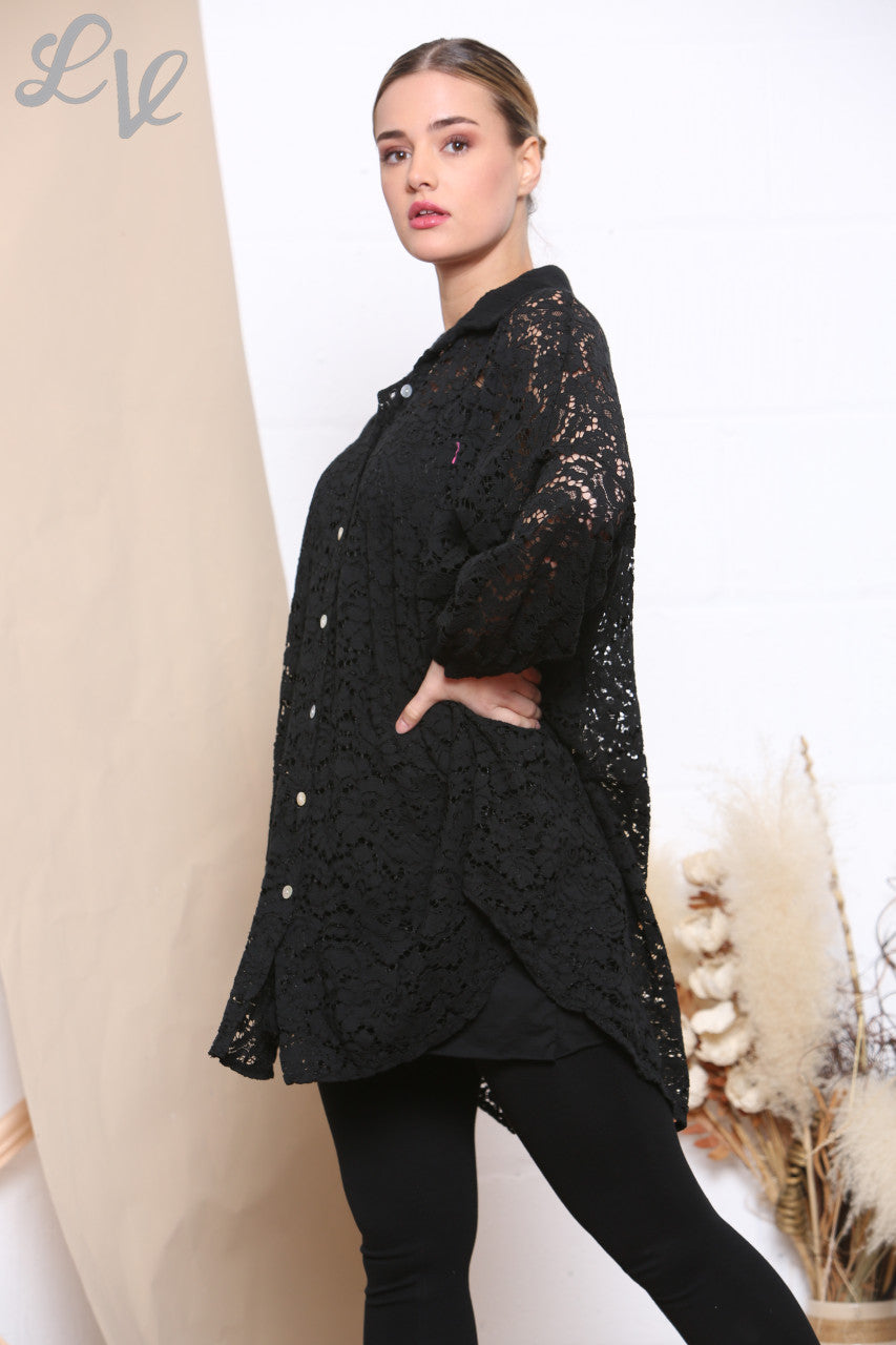 Dames Kanten Shirt Top Zwart