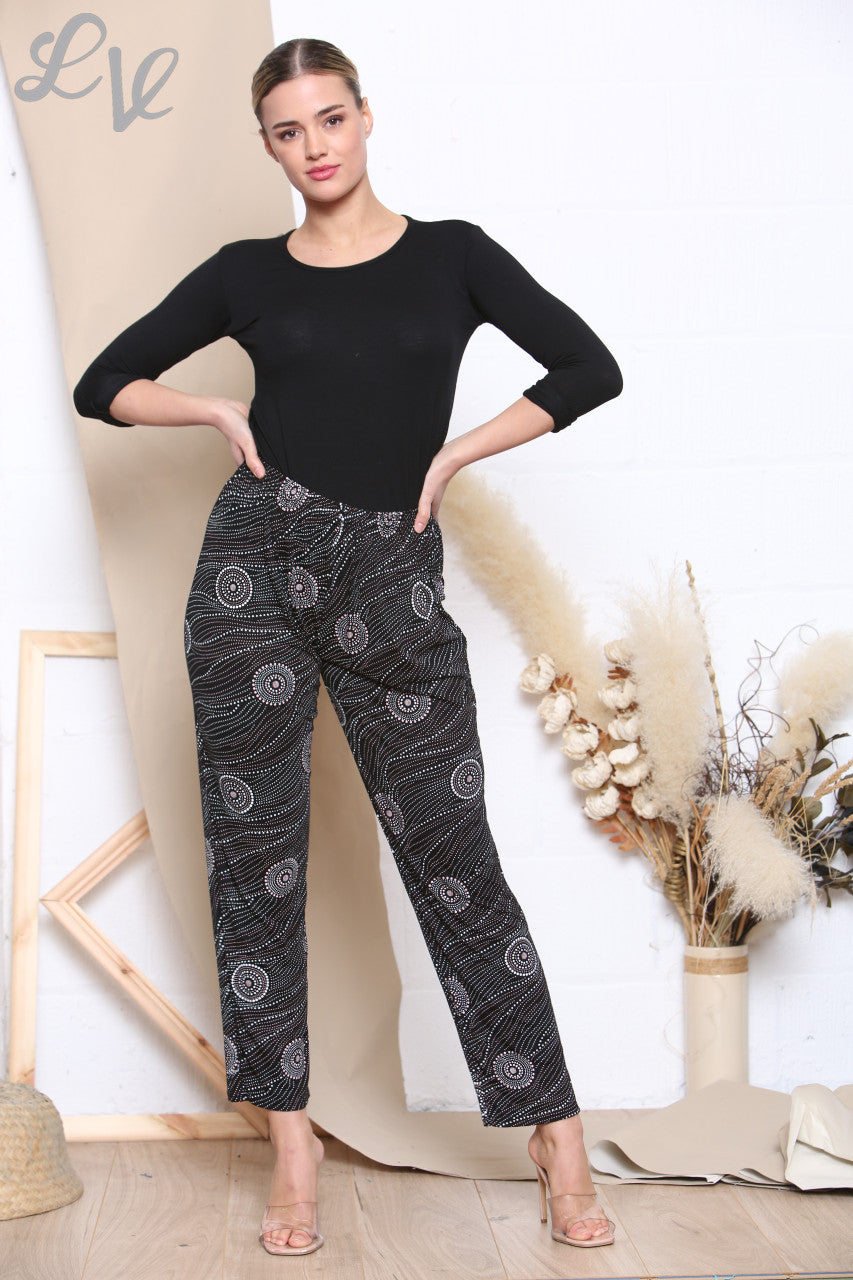 Ladies Circle Dots Print Trousers Black