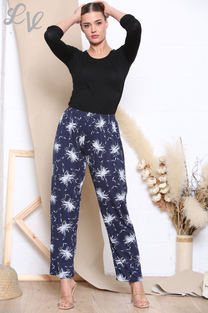Ladies Dandelion Print Trousers Navy