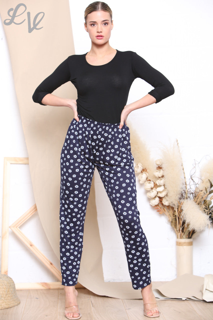 Damesbroek met bloemenprint Ditsy Daisy Marineblauw
