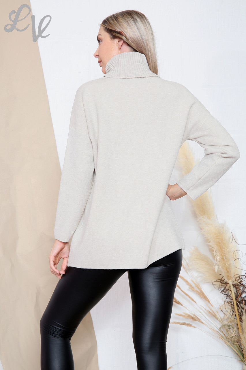 Ladies Ribbed Roll Neck Jumper Top Stone Unit Price £19.99