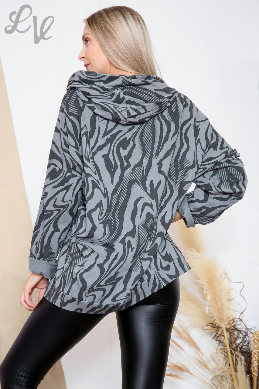 Ladies Tiger Print Hooded Top Grey Unit Price £11.99