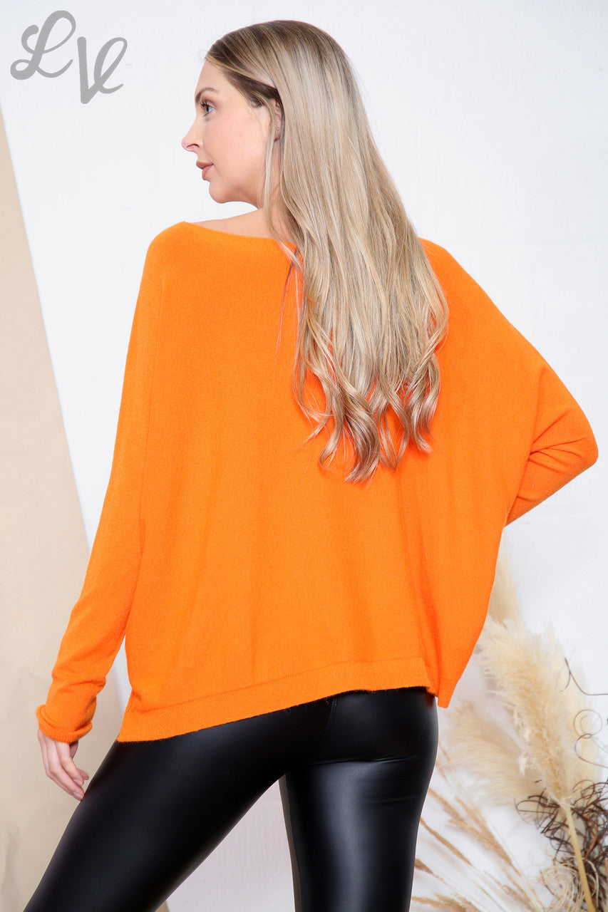 Ladies Fine Knit Pocket Front Top Orange Unit Price £16.99
