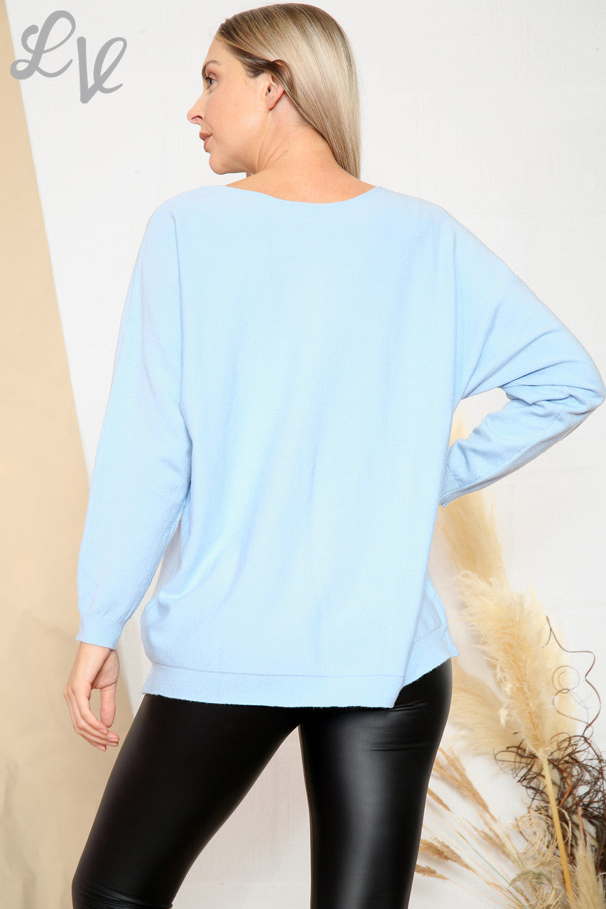Dames Fijne Gebreide Effen Trui Top Lichtblauw Stuksprijs €8,99