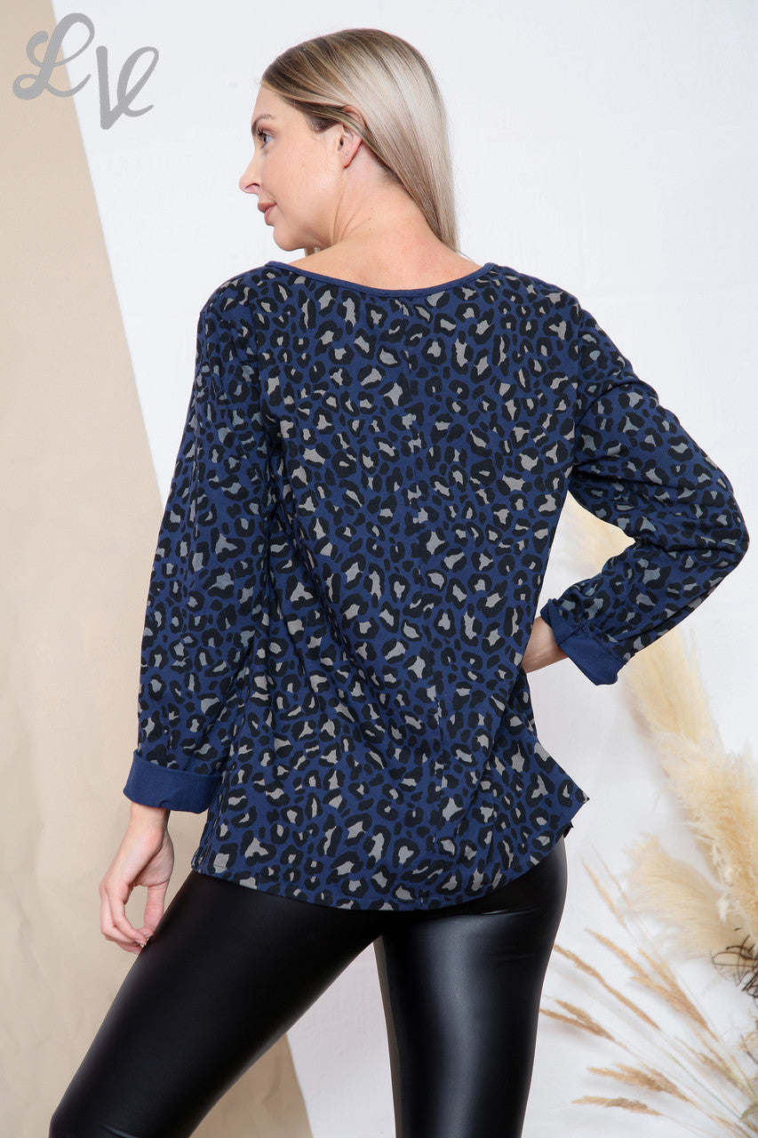 Ladies Cheetah Print Asymmetrical Top Navy Unit Price WAS £12.99 NOW £4.99