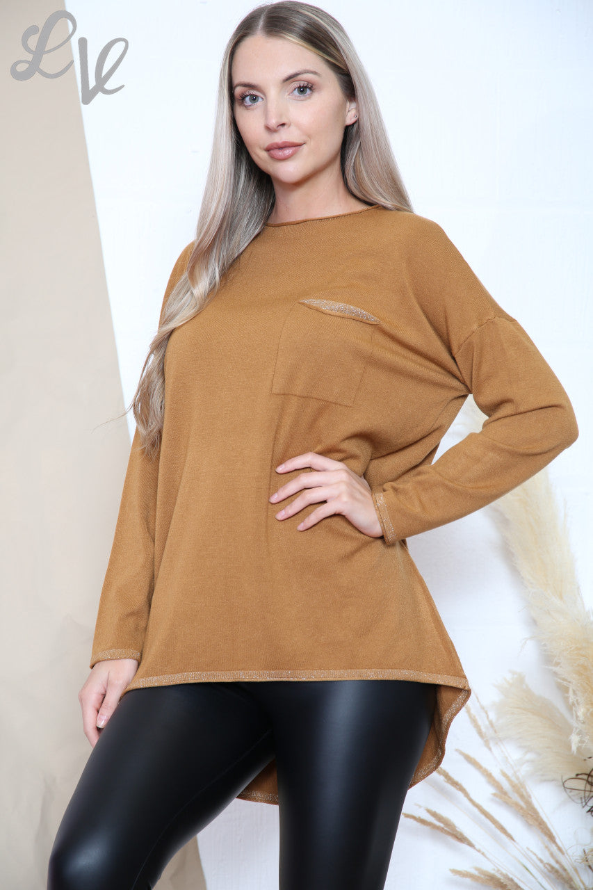 Dames Glitter Zak Trui Top Tan Stukprijs WAS €14,99 NU €7,99