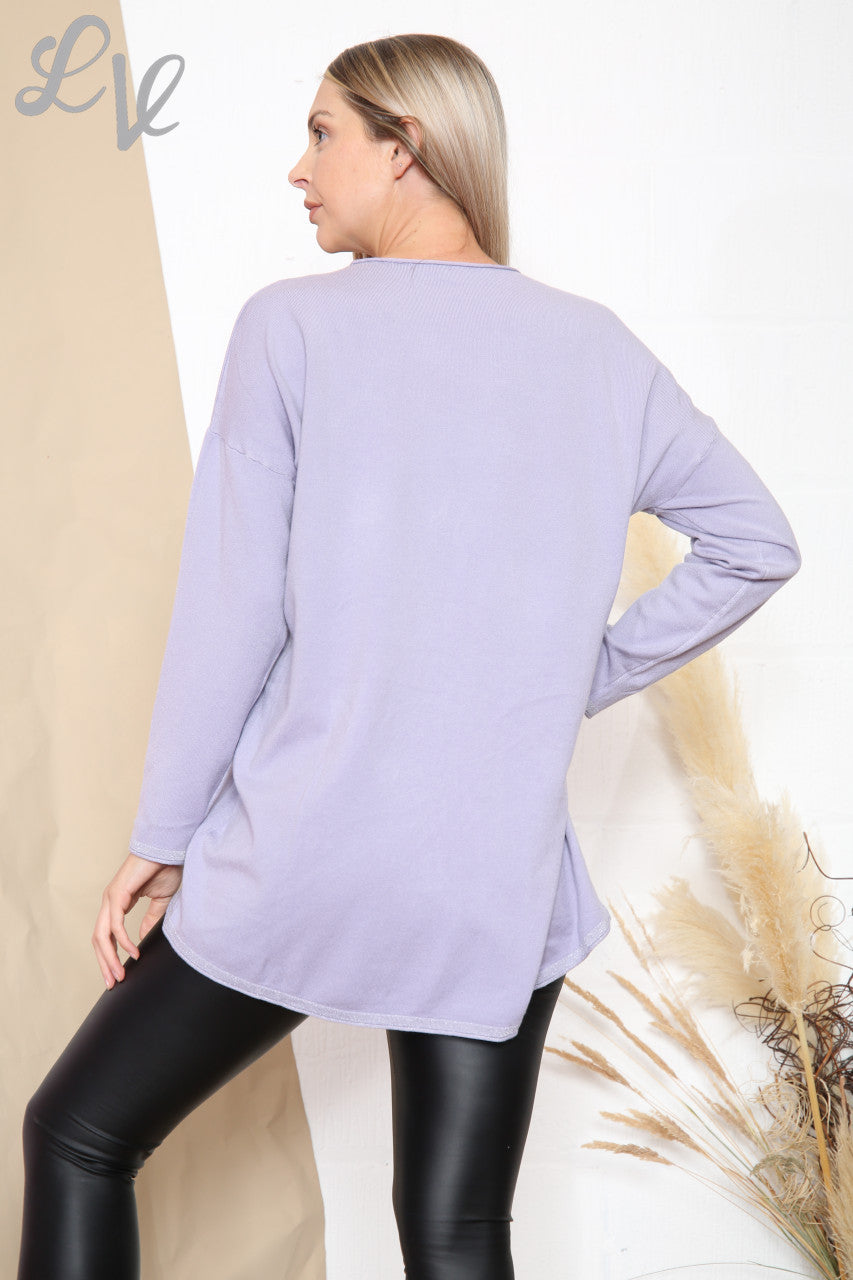 Ladies Glitter Pocket Jumper Top Purple Unit Price WAS £14.99 NOW £7.99