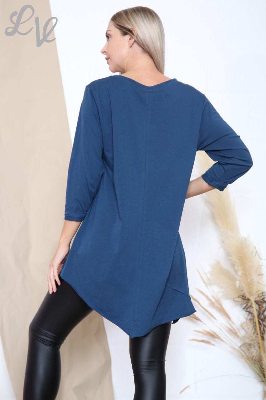 Dames Asymmetrische Tuniek Top met Zakdetails Teal Stukprijs € 12,99