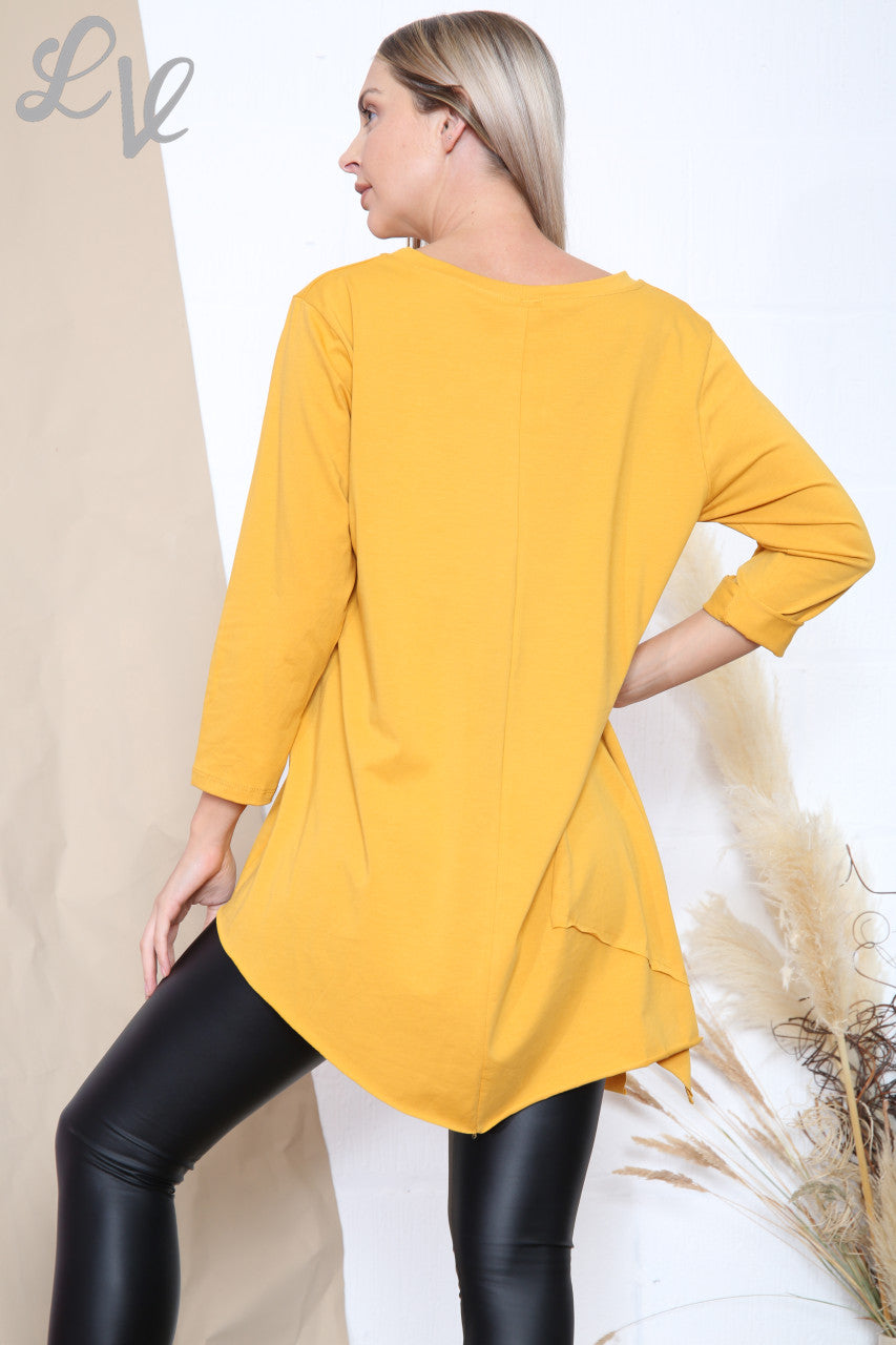 Ladies Pocket Detail Asymmetric Tunic Top Mustard Unit Price WAS £7.99 NOW £4.99