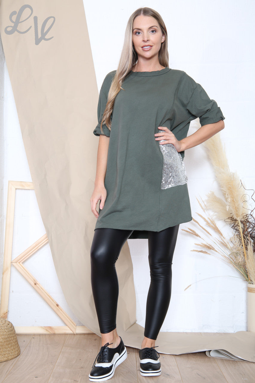 Ladies Sequin Pocket Tunic Top Khaki Unit Price £12.99