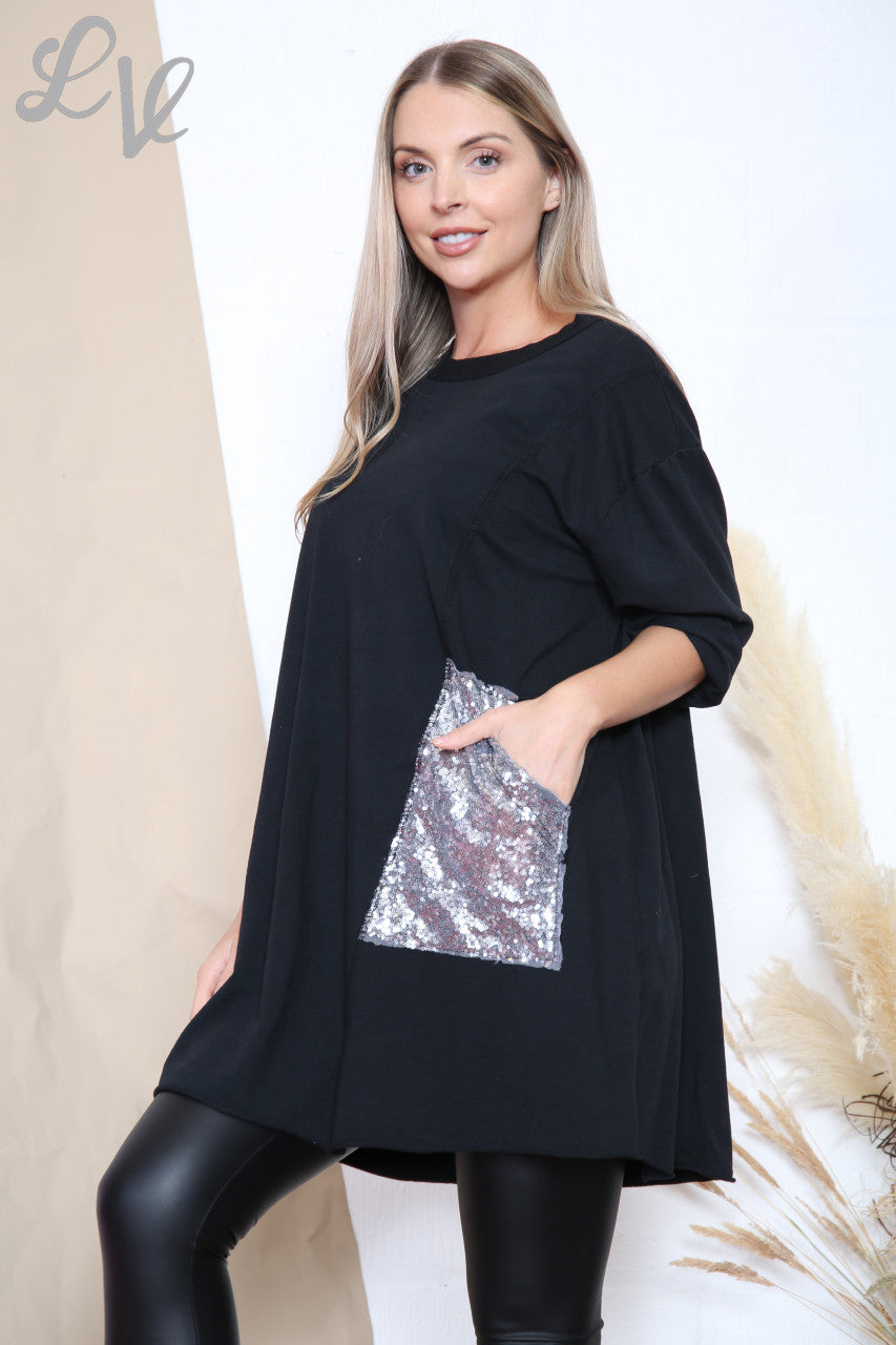 Ladies Sequin Pocket Tunic Top Black Unit Price £12.99