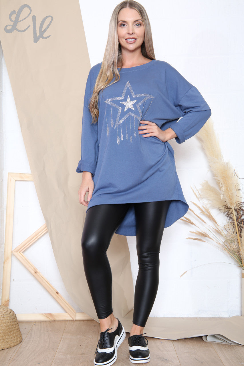 Ladies Sequin Star Drops Tunic Top Denim Unit Price £12.99