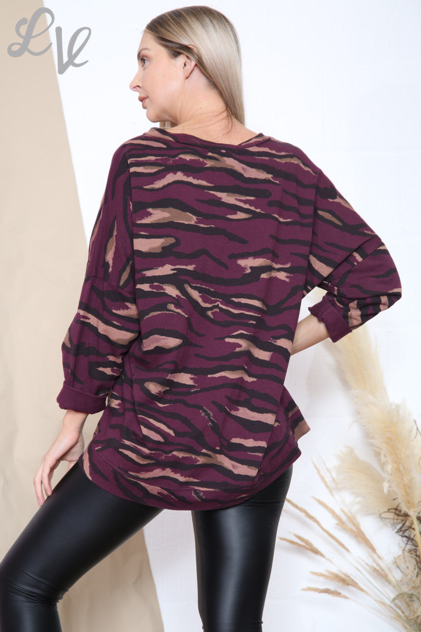 Dames Tijgerprint Top Bordeauxstukprijs € 10,99
