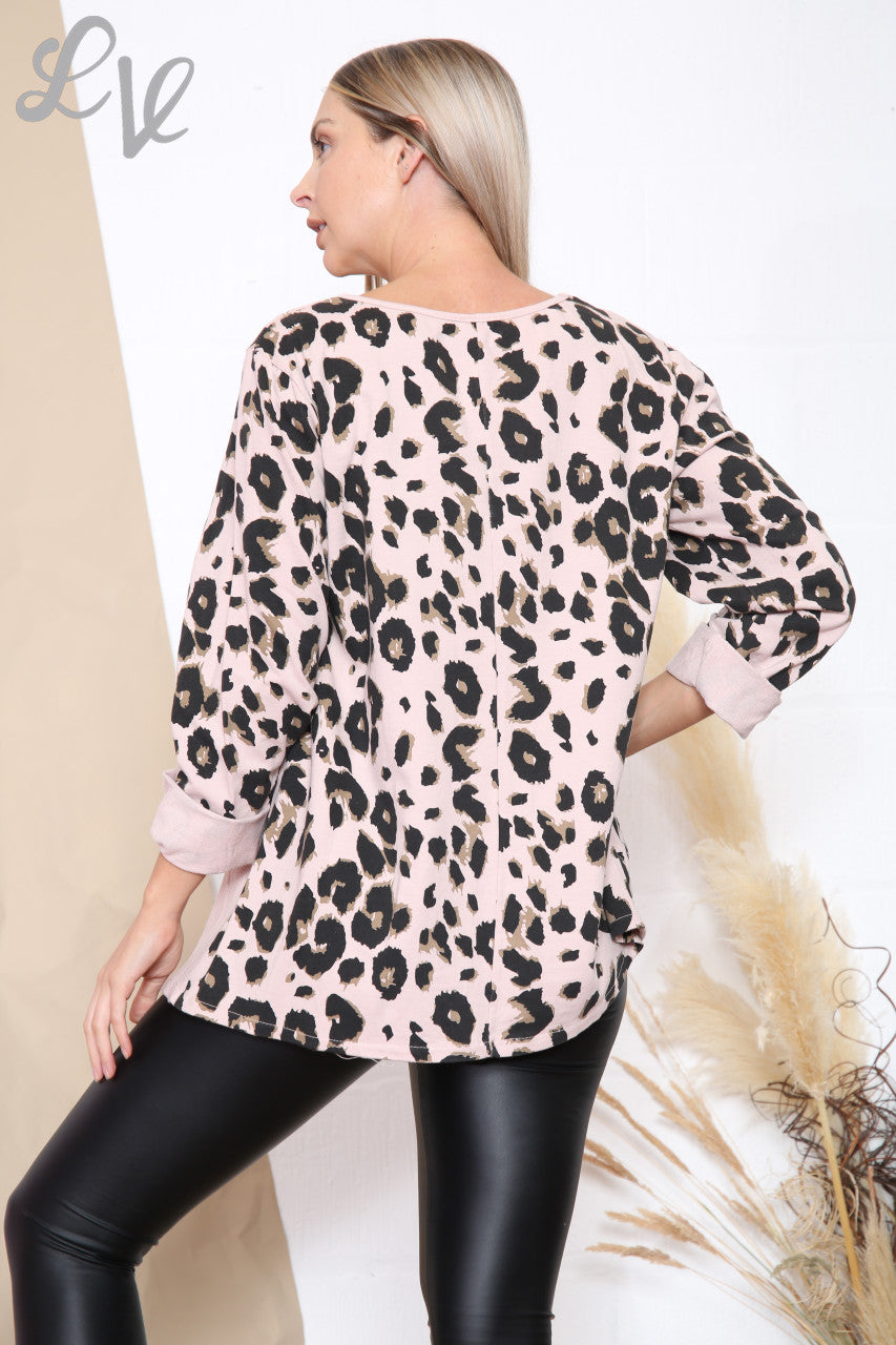 Dames Asymmetrische Top Met Luipaardprint Stoffig Roze Stukprijs £10,99
