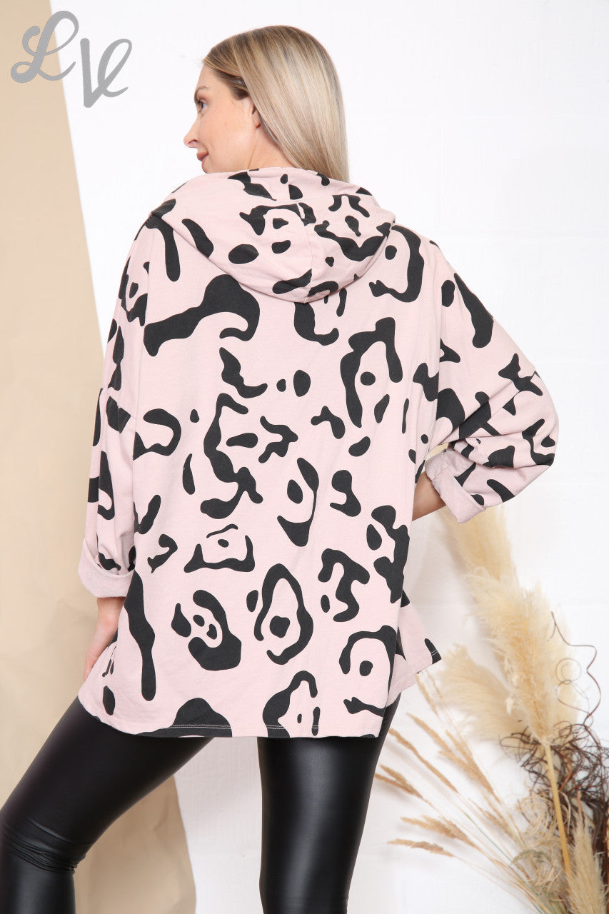 Ladies Abstract Animal Print Hooded Top Dusty Pink Unit Price £9.99