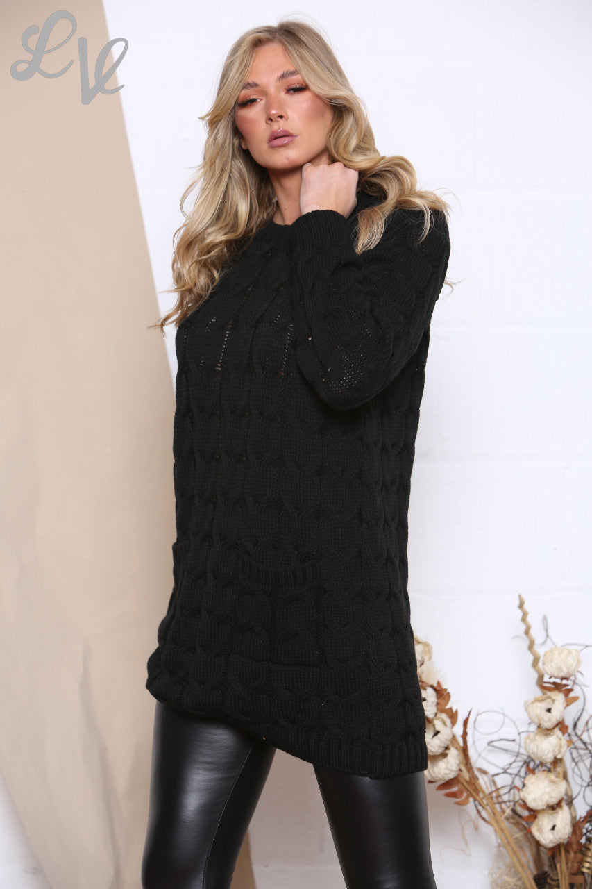 Ladies Cable Knit Jumper Tunic Dress Black Unit Price £6.99