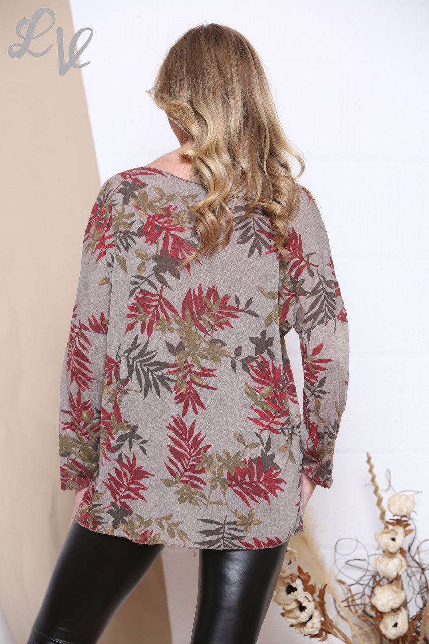 Damesblouse met Bladprint Grijs Stukprijs € 6,99